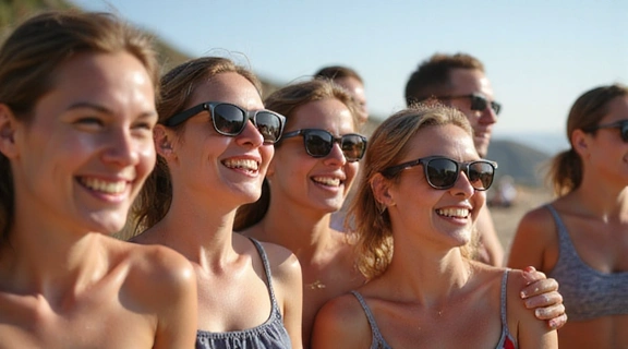 A diverse group of people enjoying outdoor activities, protected by sunscreen
