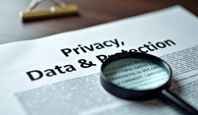 Magnifying glass over a document, symbolizing privacy policy review